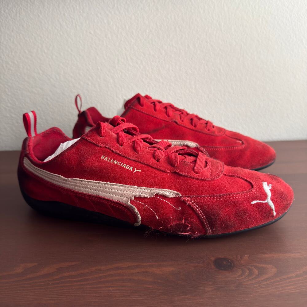 Balenciaga x Puma Speedcat Distressed Suede Red White Sneaker US 11.5 406519-03